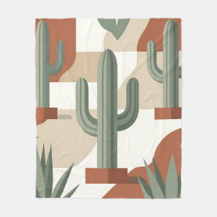 Modern Sage Green Cactus Terracotta Desert Fleece Blanket