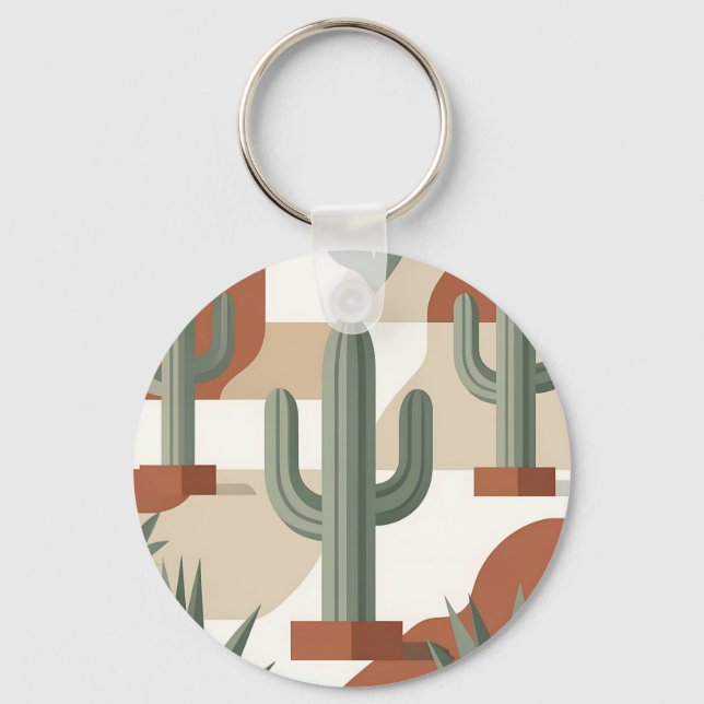 Modern Sage Green Cactus Terracotta Desert  Key Ring (Front)