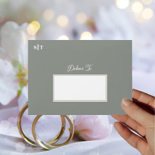 Modern Sage Green Calligraphy on White Invitation Envelope