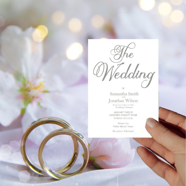 Modern Sage Green Calligraphy on White Wedding  Invitation (Creator Uploaded)