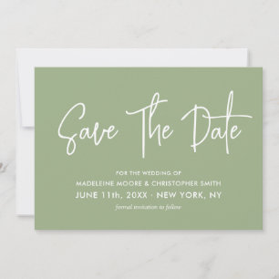 Modern Sage Green Calligraphy Scannable QR Code Save The Date