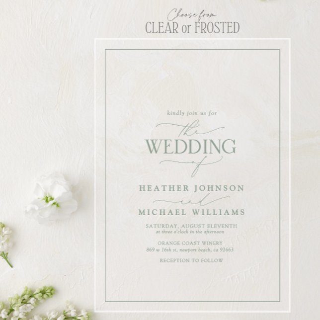 Modern Sage Green Calligraphy Wedding Acrylic Invitations (Creator Uploaded)