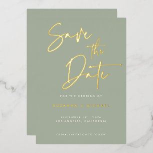 Modern Sage Green Calligraphy Wedding Gold