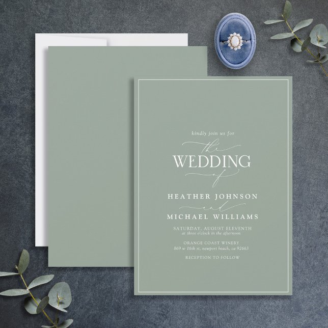 Modern Sage Green Calligraphy Wedding Invitation (Creator Uploaded)