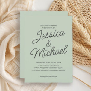 Modern Sage Green Charcoal Script Wedding  Invitation