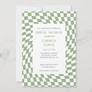 Modern Sage Green Checked Bridal Shower Invitation