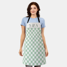 Modern Sage Green Checkerboard Cooking