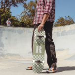 Modern Sage Green Chequered Monogram Skateboard<br><div class="desc">Modern Sage Green Chequered Monogram Skateboard</div>