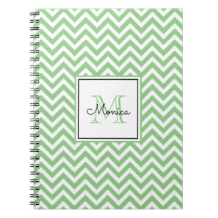 Modern Sage Green Chevron Pattern with Monogram Notebook