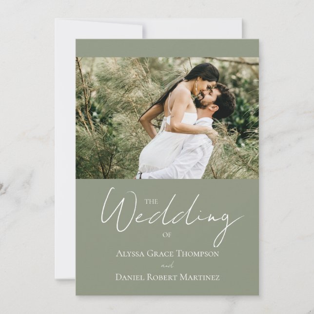 Modern Sage green Chic Photo Wedding  Invitation (Front)