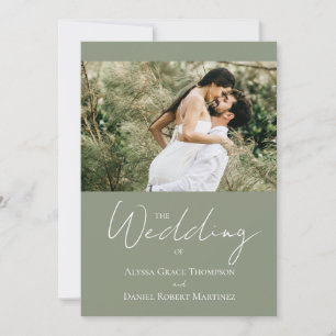 Modern Sage green Chic Photo Wedding Invitation
