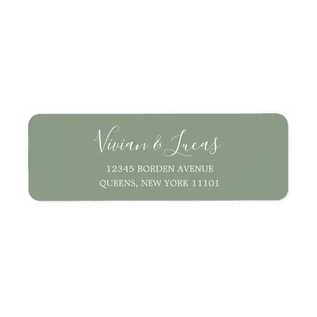 Modern Sage Green Chic Script Return Address (Front)