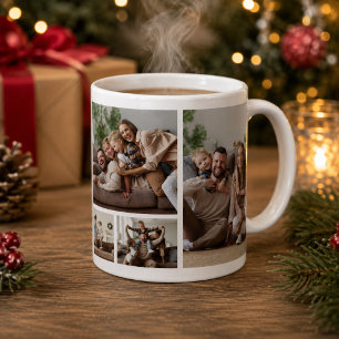 Modern Sage Green Christmas 5 Photo Collage Family Coffee Mug