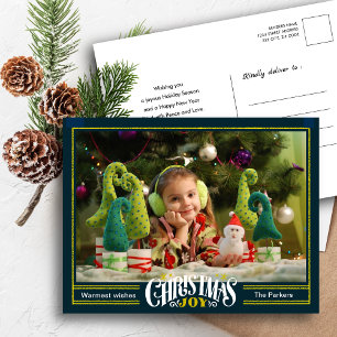 Modern Sage Green Christmas JOY Minimalist Photo   Holiday Postcard