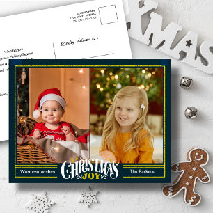 Modern Sage Green Christmas JOY Minimalist Photo   Holiday Postcard