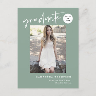 Modern Sage Green College High School Grad Photo Postcard