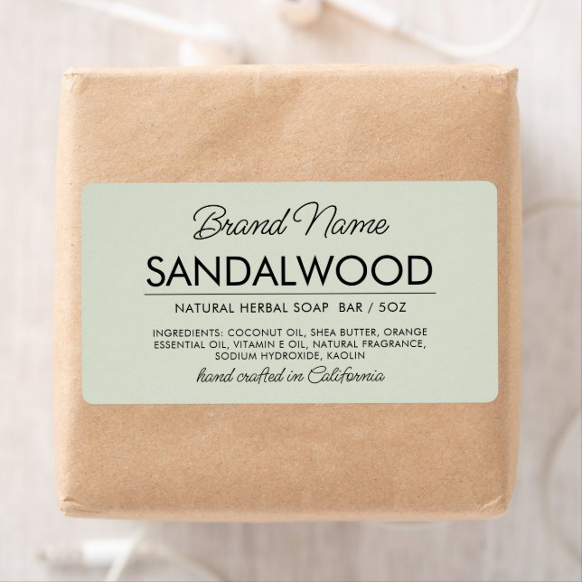 Modern sage green cosmetics soap ingredients label (Insitu)