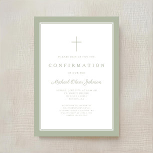 Modern Sage Green Cross Boy Confirmation Invitation