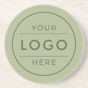 Modern Sage Green Custom Business Logo Branded Coaster