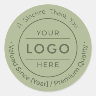 Modern Sage Green Custom Business Logo Sincere Classic Round Sticker