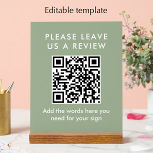 Modern Sage Green Custom Leave a Review QR Code Acrylic Sign