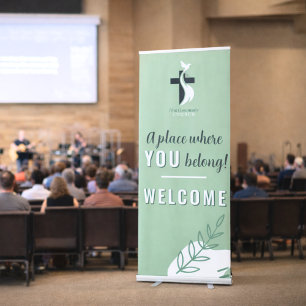 Modern Sage Green Custom Logo Church Welcome Sign