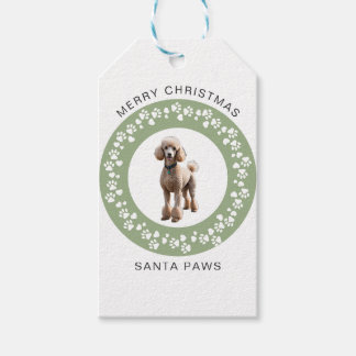 Modern Sage Green Custom Pet Photo Santa Paws Gift Tags