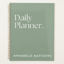 Modern Sage Green Daily Planner With Monogram