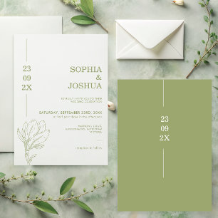 Modern Sage Green Date Line Floral Wedding Invitation
