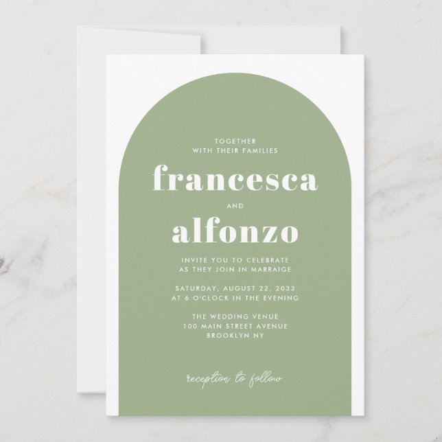 Modern Sage Green Details RSVP QR Photo Wedding Invitation (Front)