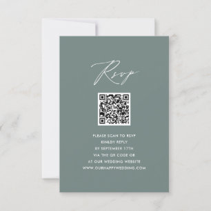 Modern Sage Green Elegant Script QR Wedding RSVP Card