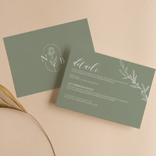 Modern Sage Green Elegant Wedding Minimal Details Enclosure Card
