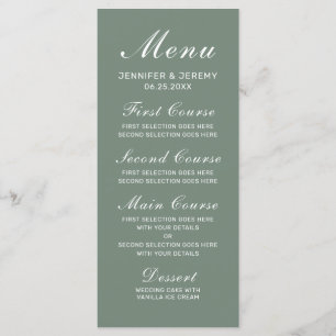 Modern Sage Green Elegant White Script Wedding Menu