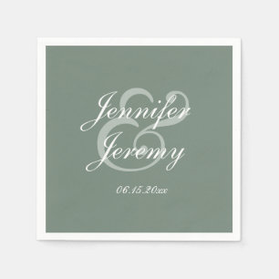 Modern Sage Green Elegant White Script Wedding Napkin