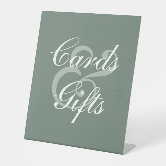 Modern Sage Green Elegant White Script Wedding Pedestal Sign (Front)