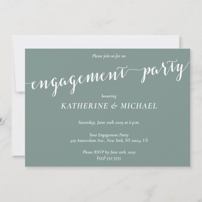 Modern Sage Green Engagement Party Invitations (Back)