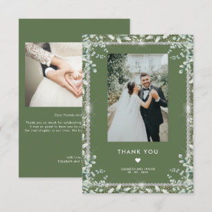 Modern Sage Green Eucalyptus Glitter Wedding Thank You Card