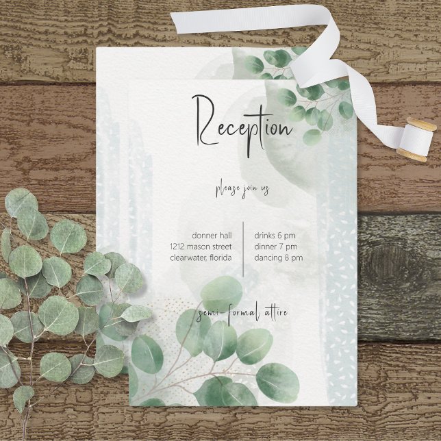 Modern Sage Green Eucalyptus & Gold Reception Enclosure Card (Creator Uploaded)