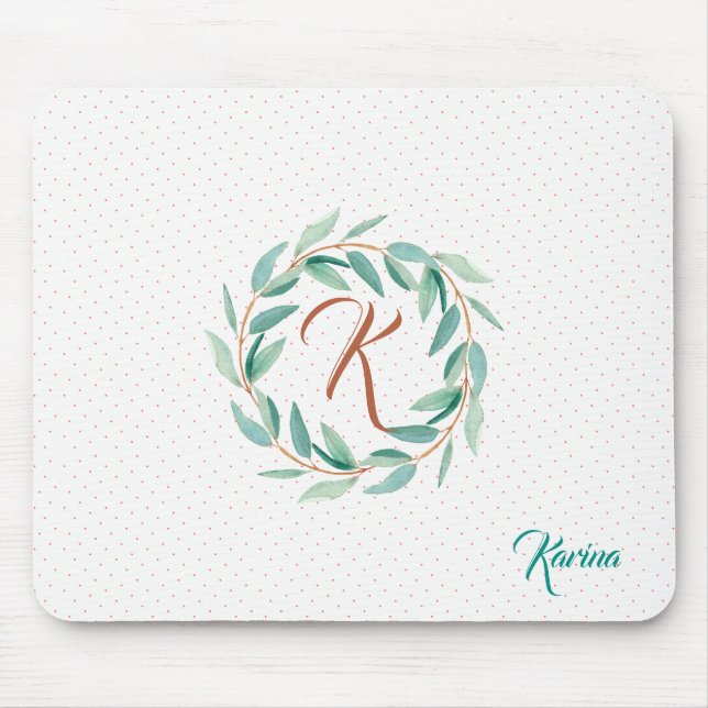 Modern Sage-Green Eucalyptus Leafs Wreath Mouse Mat (Front)