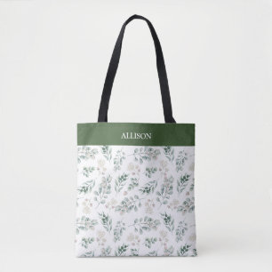 Modern Sage Green Eucalyptus Personalised Tote Bag