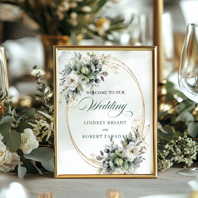 Modern Sage Green Eucalyptus Wedding Welcome Sign (Modern Sage Green Eucalyptus Wedding Welcome Sign)