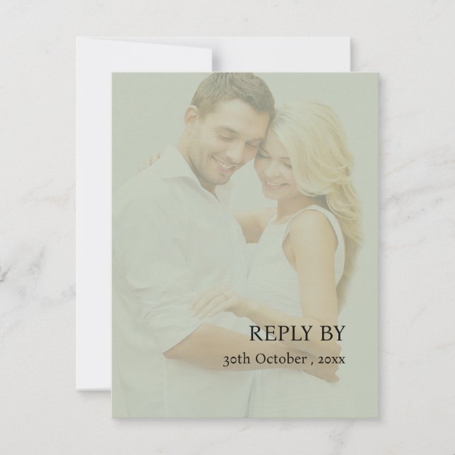 Modern Sage Green Faux Vellum Photo Wedding RSVP Card (Front)