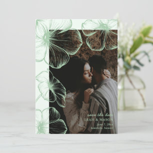 Modern Sage Green Floral Photo Elegant Wedding Save The Date