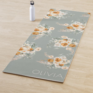 Modern Sage Green Floral  Yoga Mat