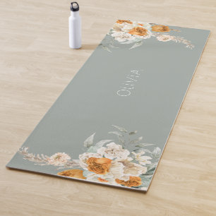 Modern Sage Green Floral Yoga Mat