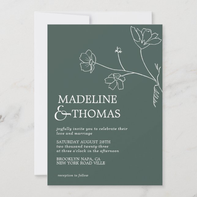 Modern Sage Green Flower Leaf Simple Photo Wedding Invitation (Front)