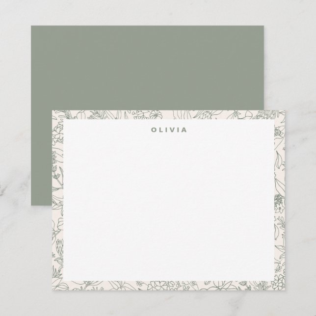 Modern Sage Green Flowers Herbs Boho Pattern Card (Front/Back)