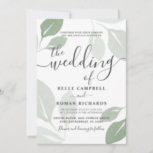 Modern Sage Green Foliage Wedding Invitation