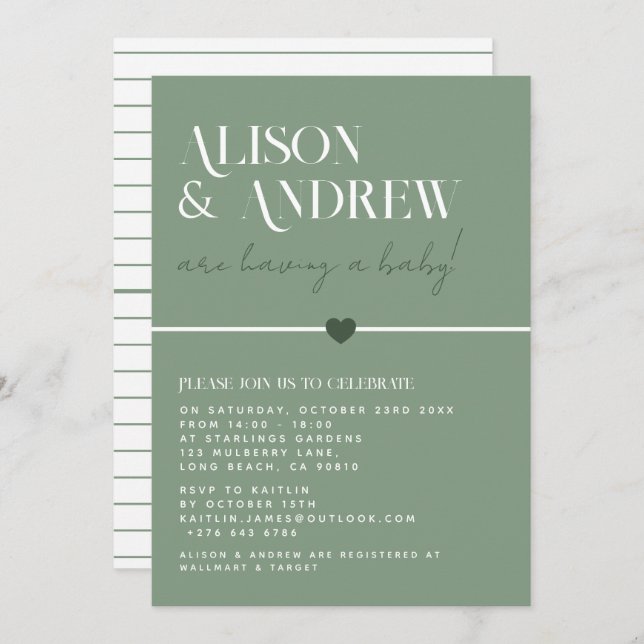 Modern Sage Green Geometric Couple's Baby Shower Invitation (Front/Back)