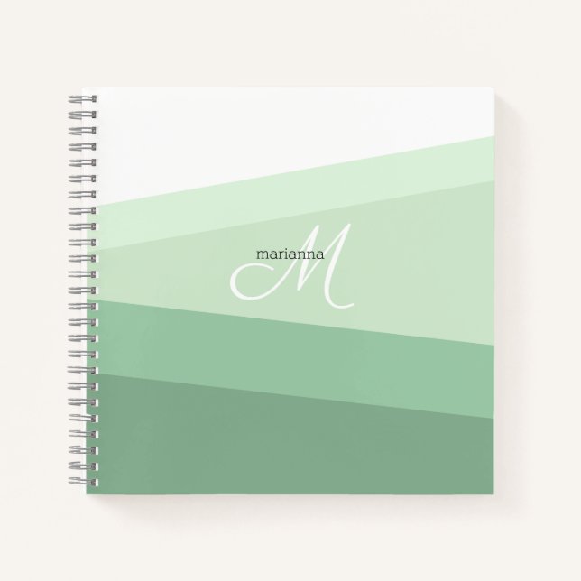 Modern Sage Green Geometric Personalised Notebook (Front)